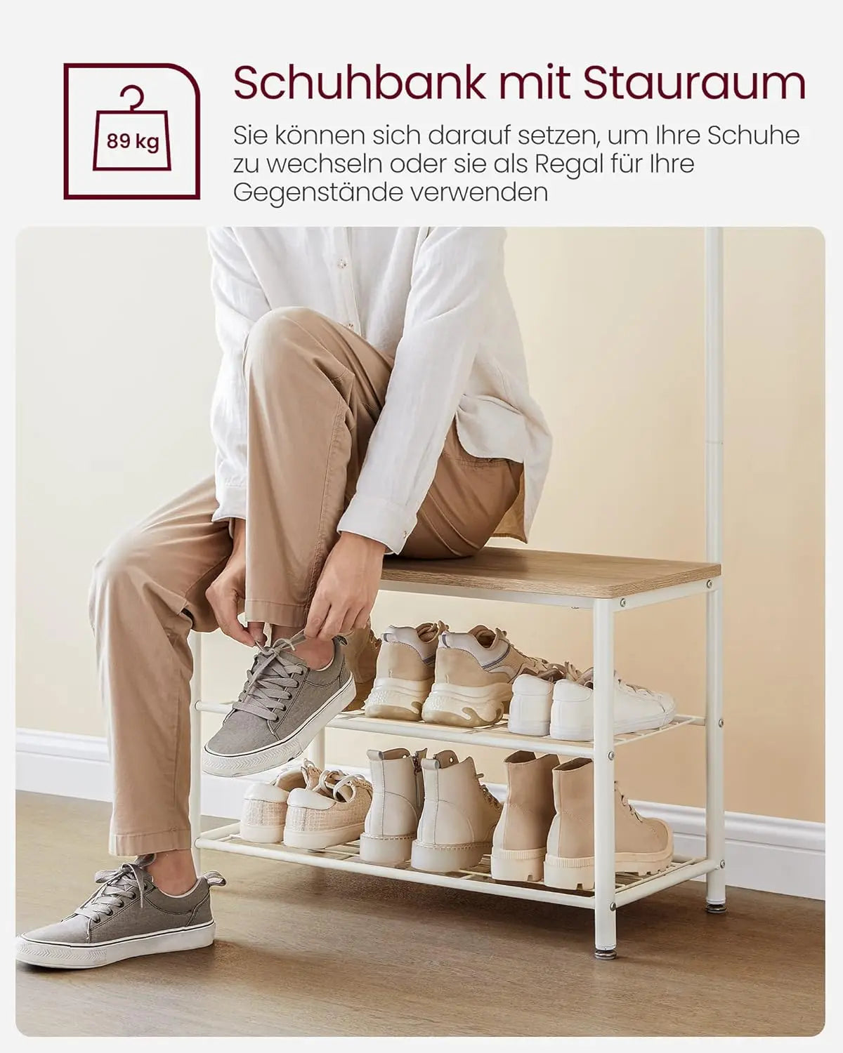 Garderobenständer mit Schuhregal Eiche Metall von Songmics