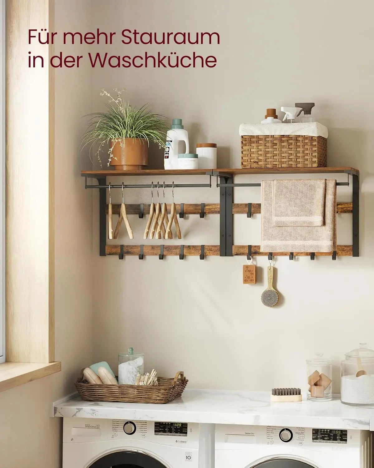 Wandgarderobe mit Ablage 65cm Vintagebraun-Schwarz von Songmics