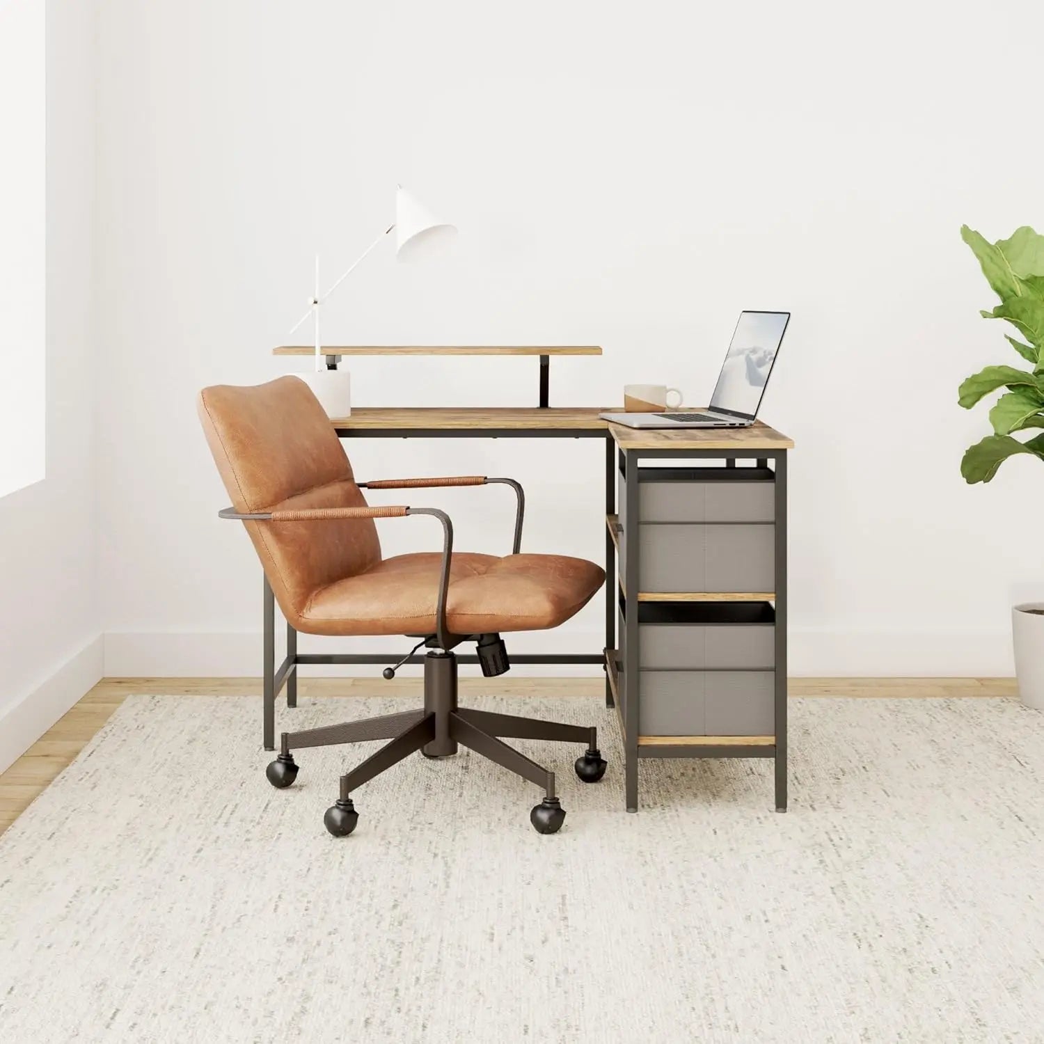 L-Schreibtisch mit Schubladen vintage braun von Songmics