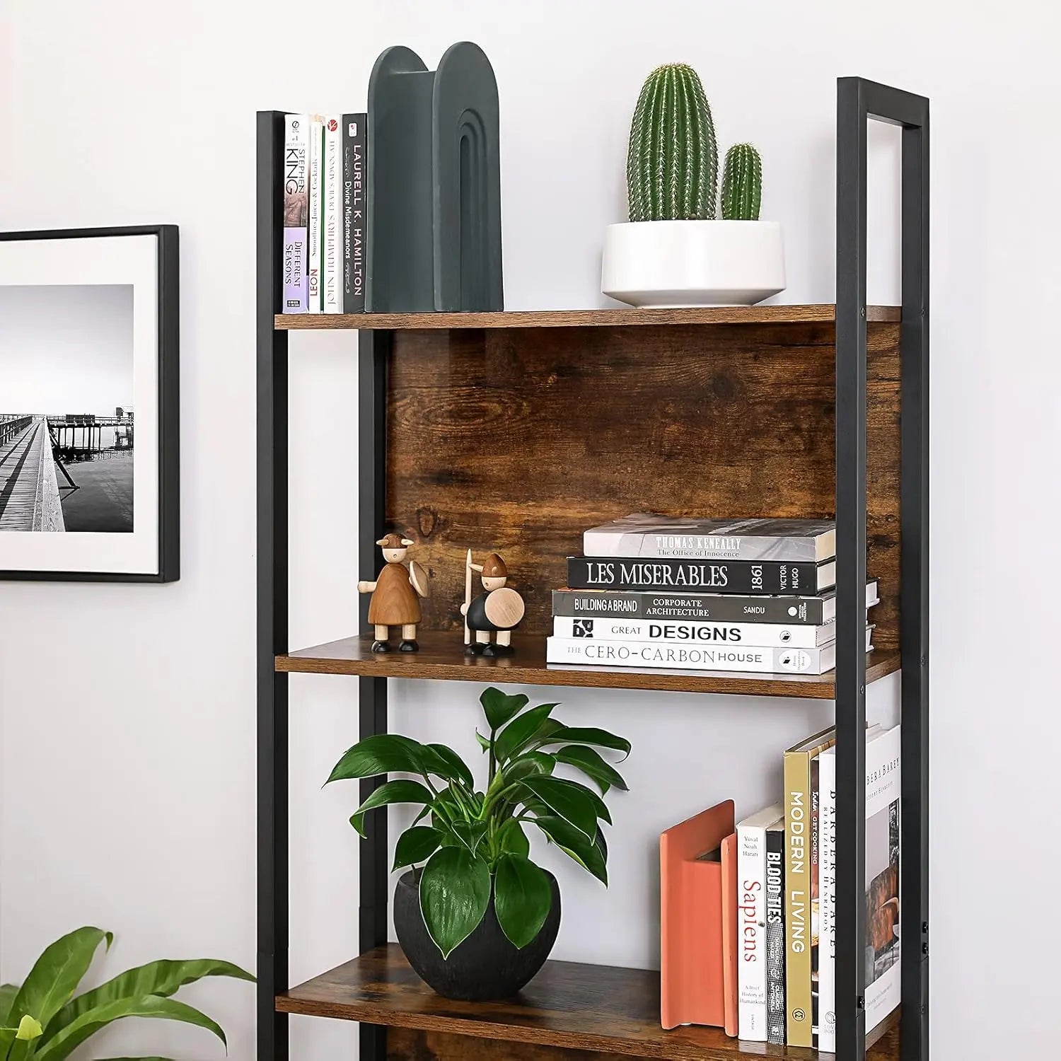 Bücherregal Industrie-Design mit Stahlgestell Vintagebraun von Songmics
