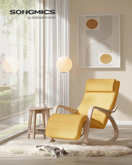 Schaukelstuhl Verstellbar Birkenholz Armlehnen Pastellgelb von Songmics