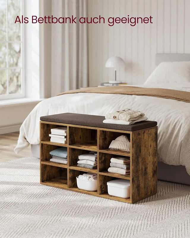 Schuhbank mit Stauraum und Kissen vintagebraun von Songmics