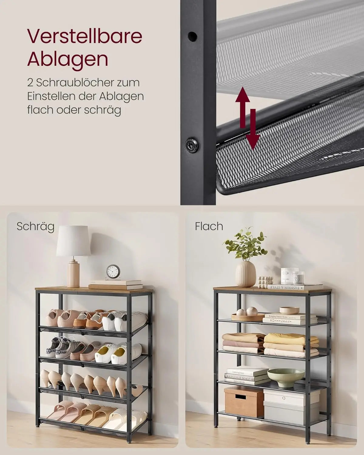 Schuhregal 5 Ebenen Verstellbar Platzsparend Honigbraun von Songmics