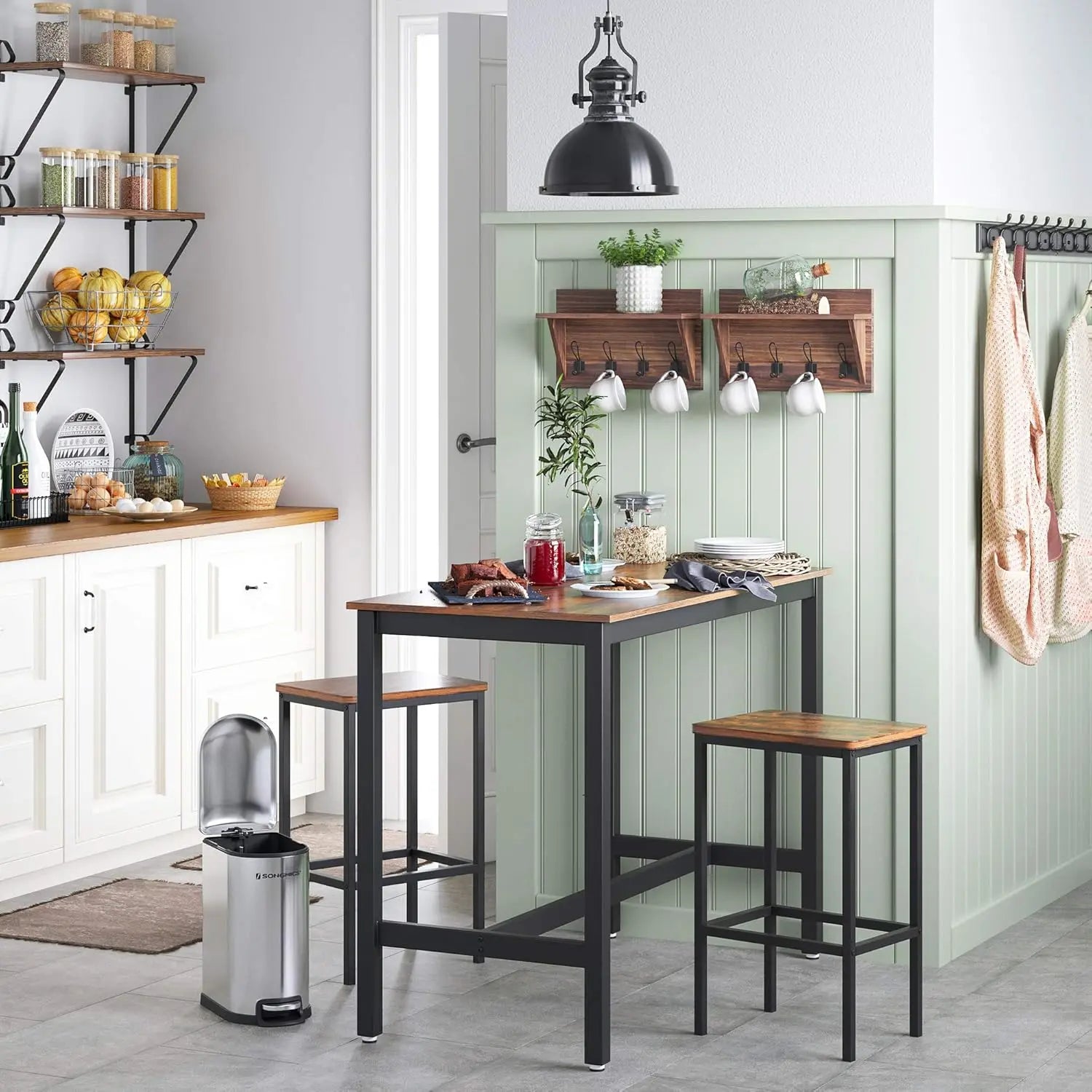 Bartisch-Set Industrial 3-teilig Vintagebraun Holz von Songmics