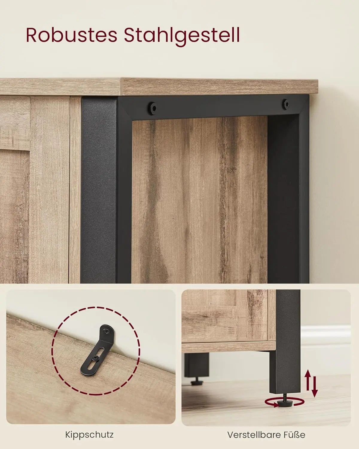 Sideboard 3 Türen Landhausstil eichenbraun von Songmics