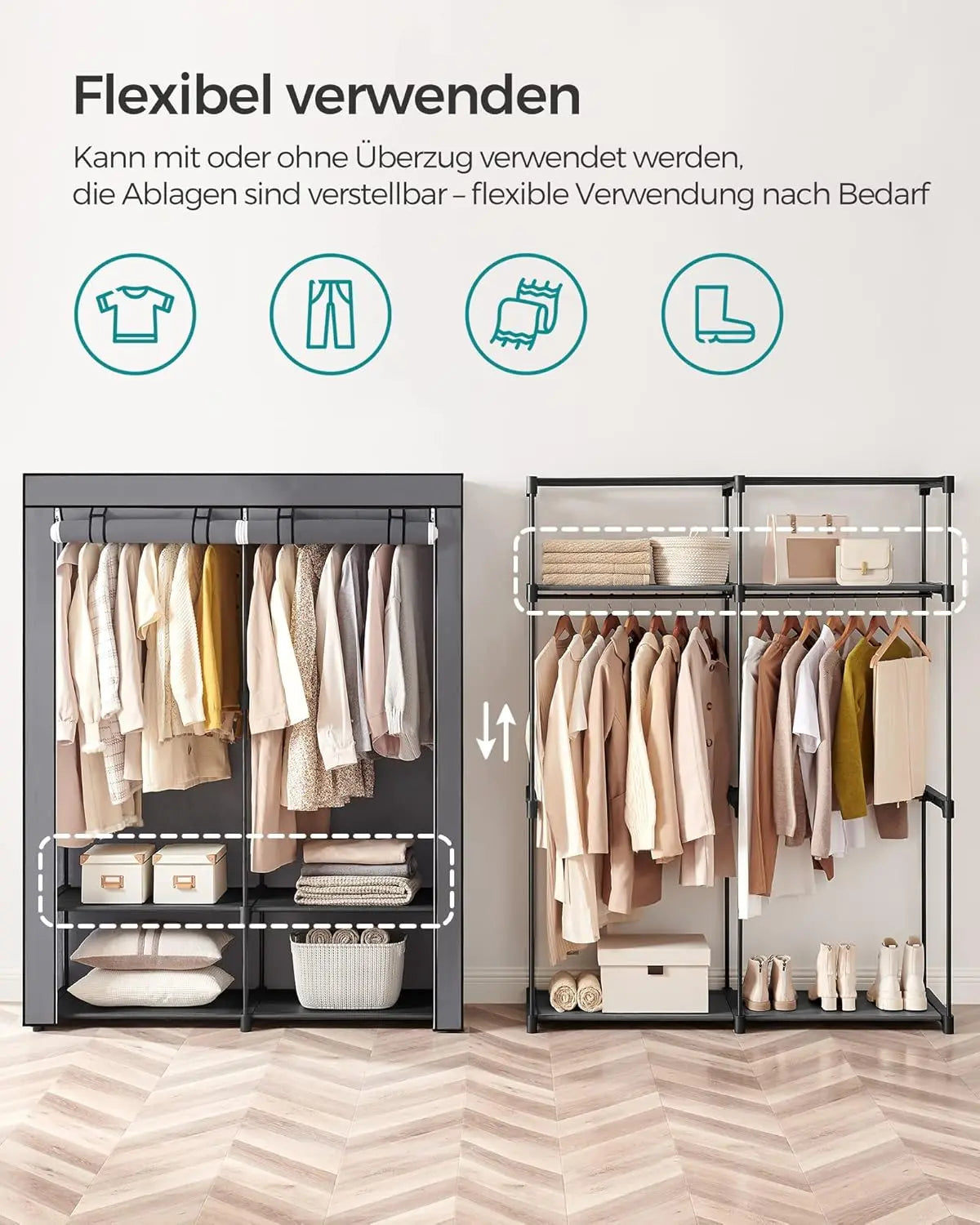 Aufbewahrungsschrank faltbar mit Aufhängestange Grau von Songmics