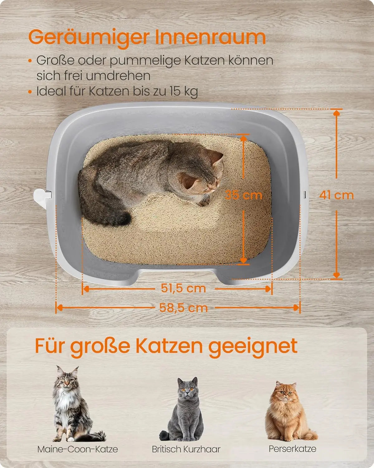 Katzentoilette extragross Mehrkatzenhaushalte Taubengrau Kunststoff von Songmics