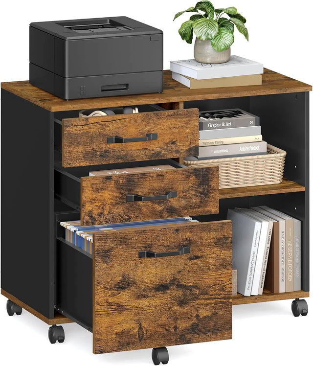 Rollcontainer Aktenschrank mit Schubladen Vintagebraun-Schwarz von Songmics