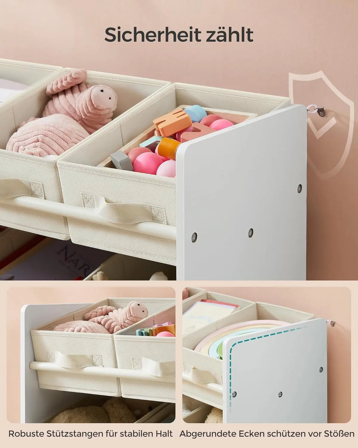 Kinderregal Spielzeugregal 9 Boxen Weiss Stoff von Songmics