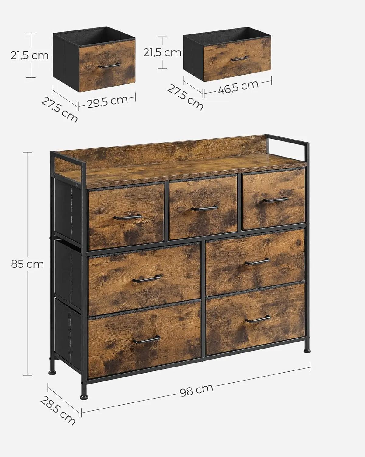 Kommode Stoffschubladen Metallgestell Vintagebraun Schwarz von Songmics