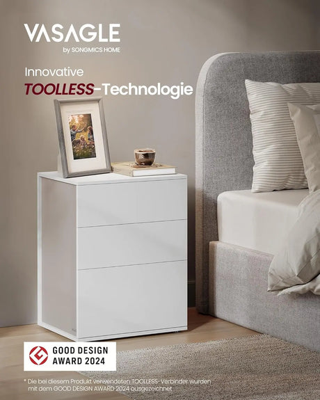 Nachttisch Beistelltisch 3 Schubladen Mattweiss von Songmics