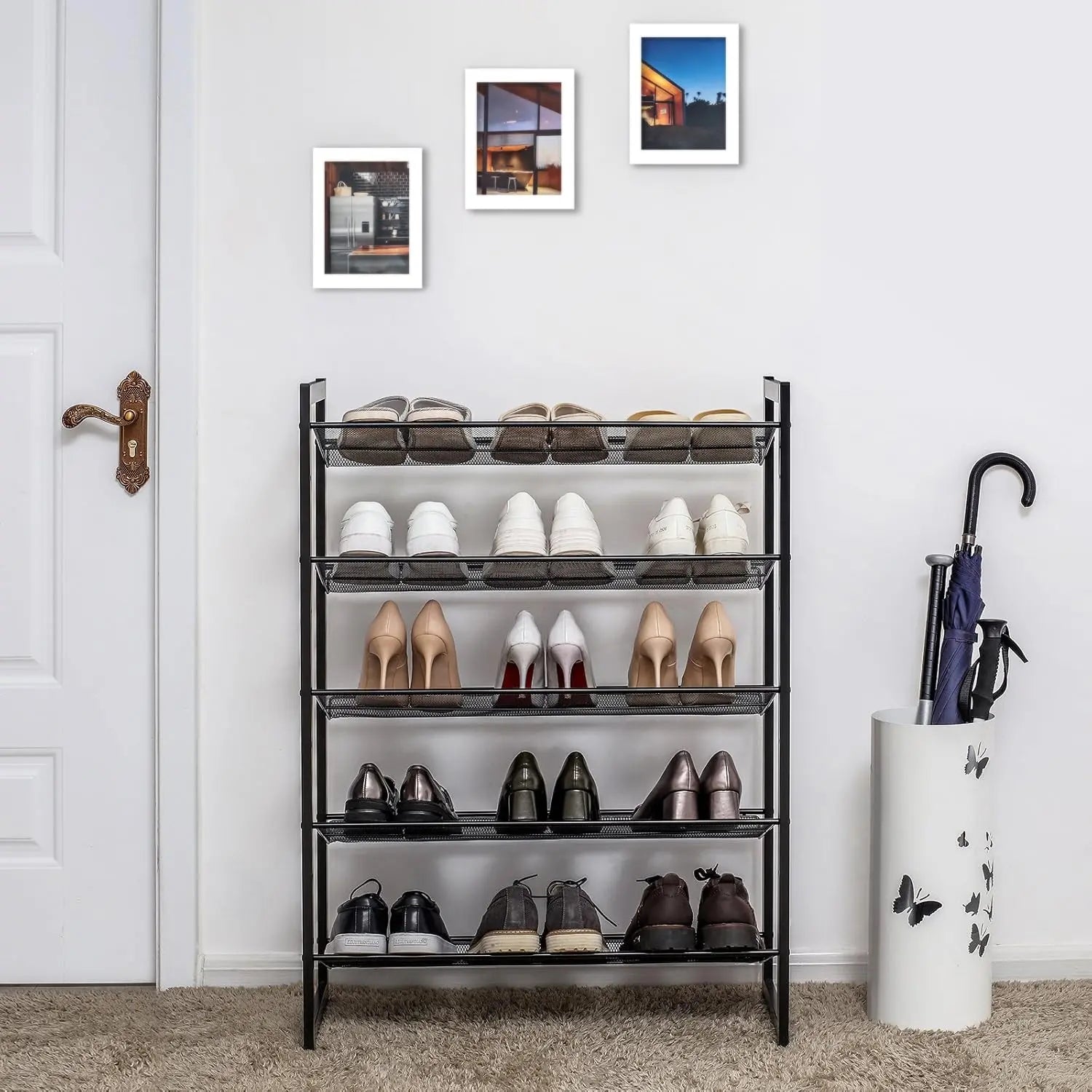 Schuhregal Metallgewebe 5 Ebenen Schwarz von Songmics
