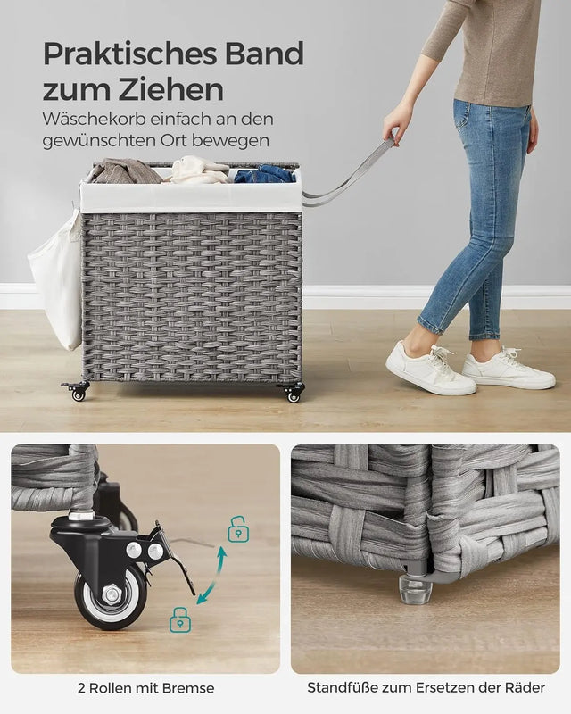 Wäschekorb Rattan-Optik 3 Fächer Grau von Songmics