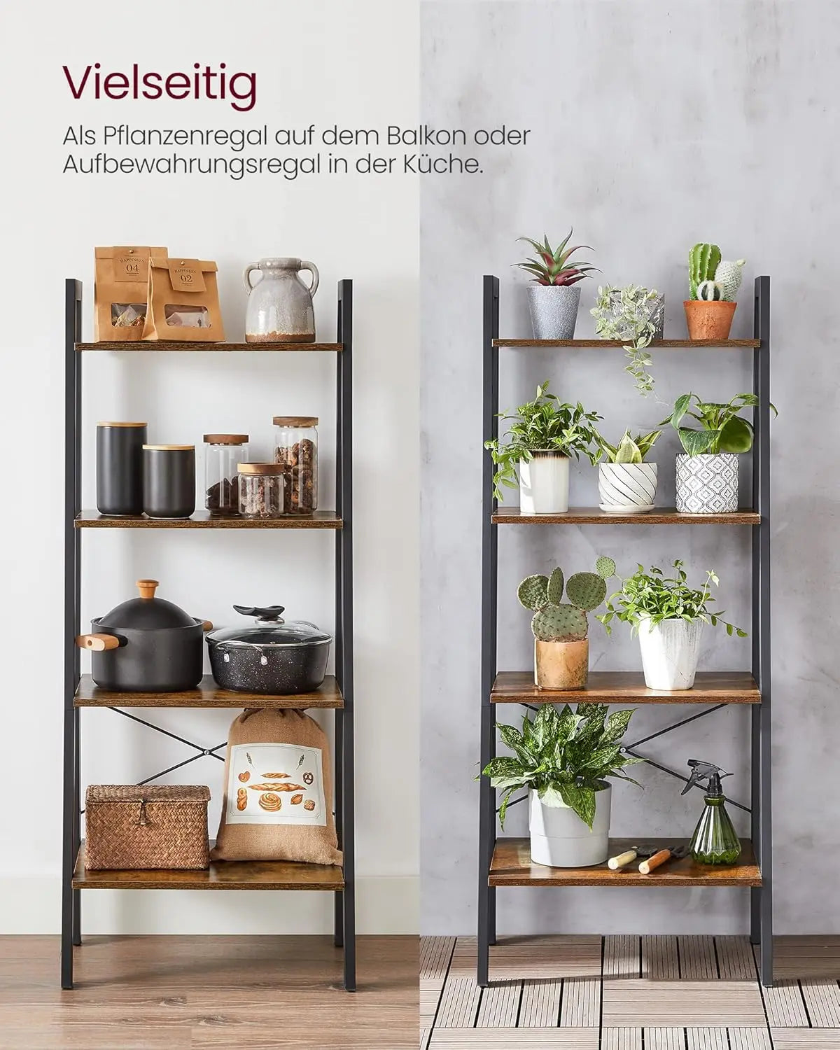Regal Leiterregal Industrie-Design vintagebraun-schwarz von Songmics