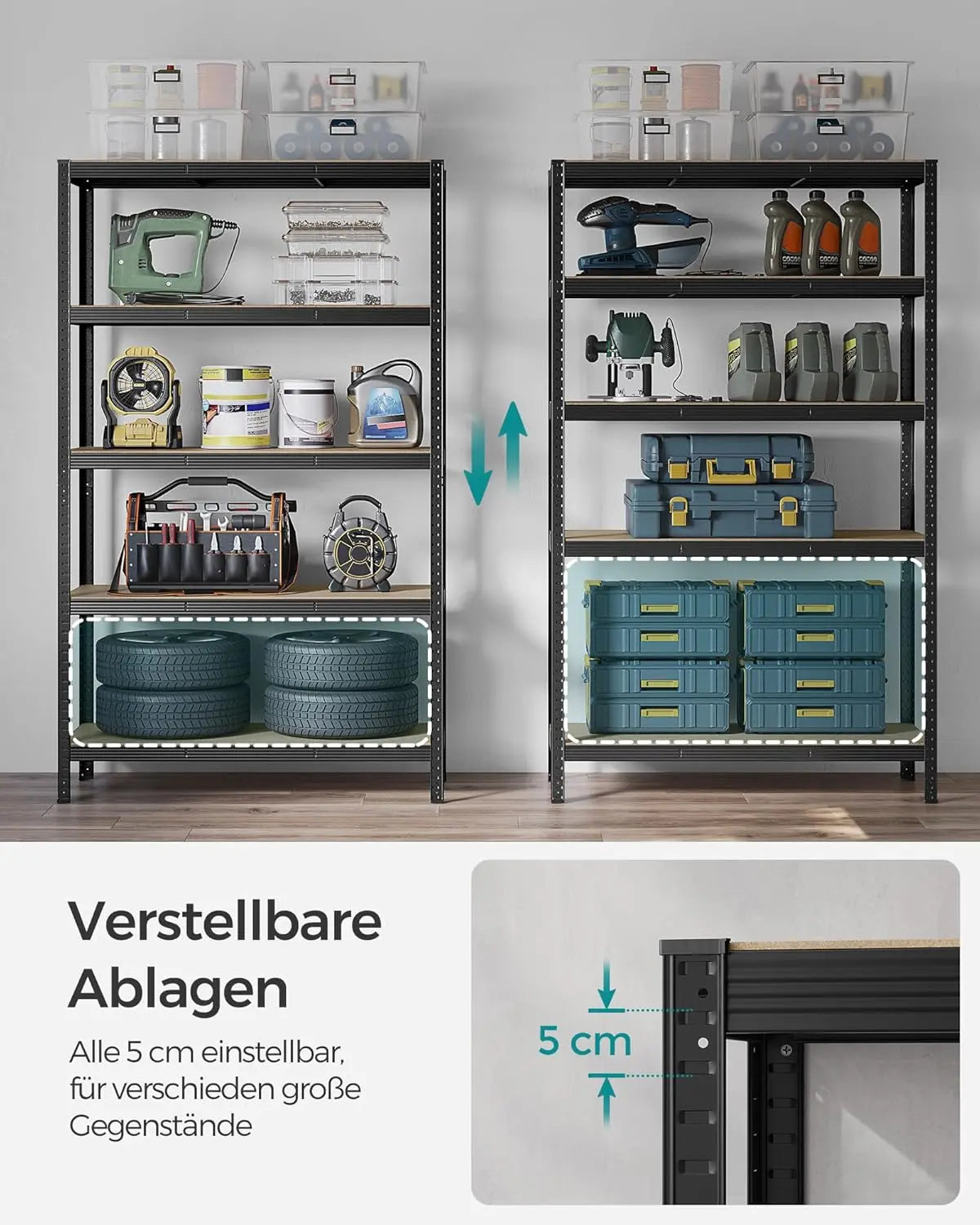 Schwerlastregal 750kg Stahl schwarz verstellbar von Songmics