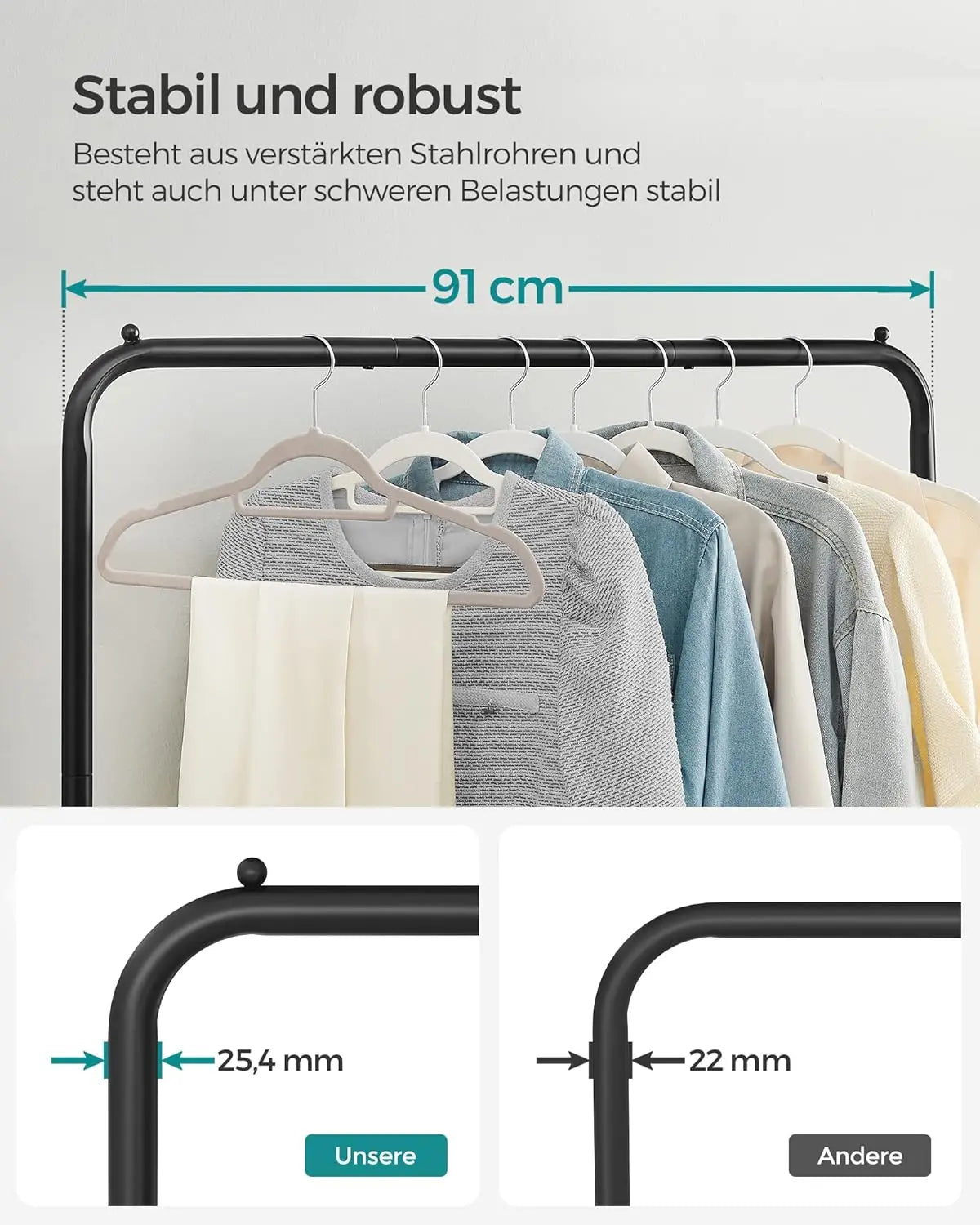 Kleiderständer rollbar schwarz Metall 91cm von Songmics