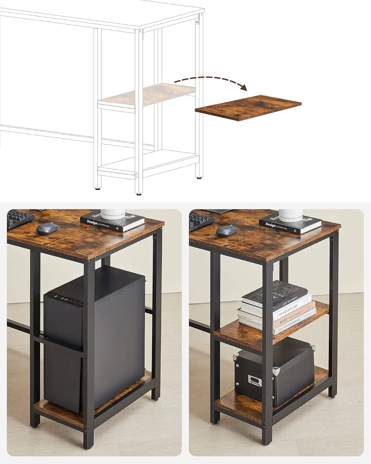 L-Schreibtisch platzsparend vintagebraun Holz von Songmics