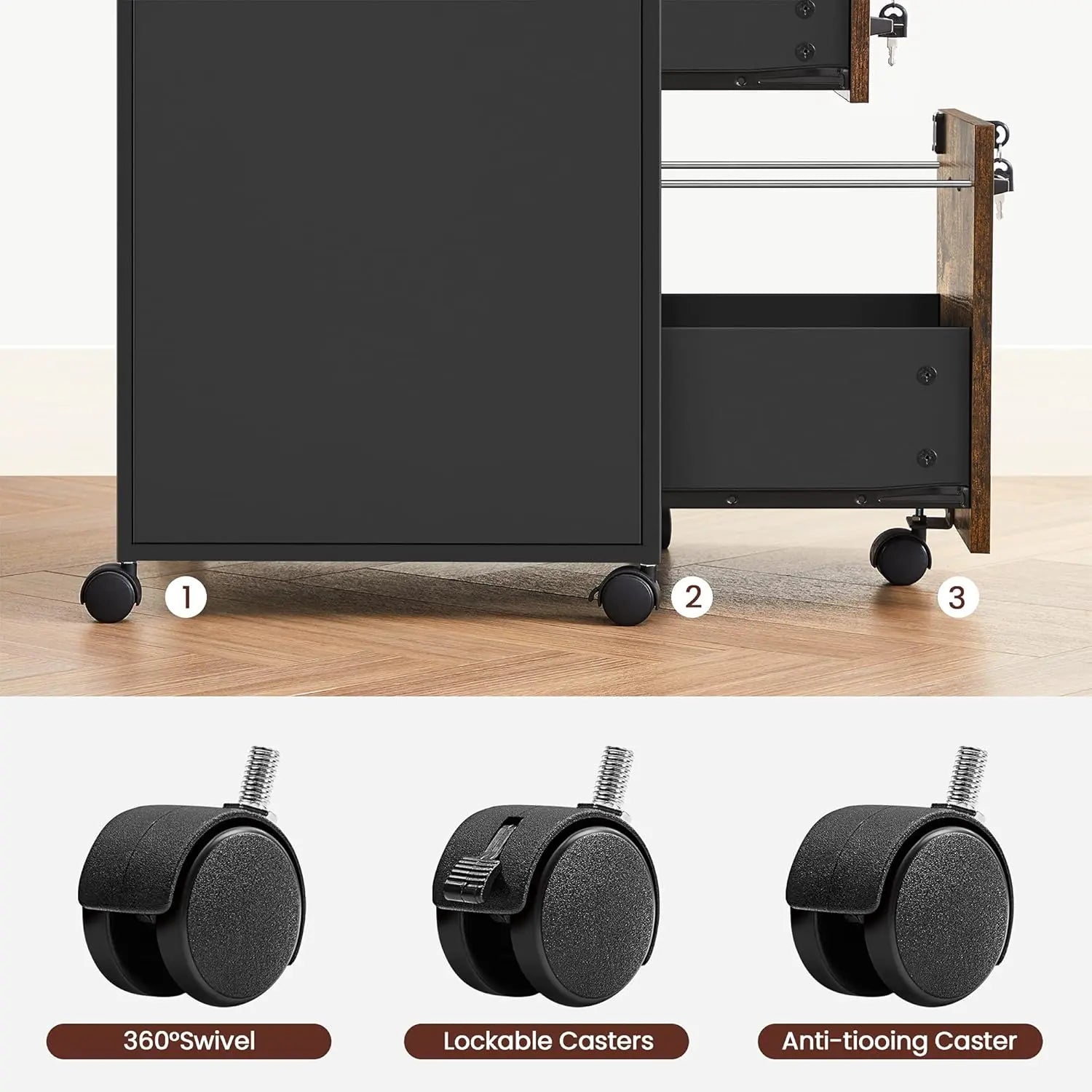 Rollcontainer Büroschrank mit Schubladen Vintagebraun von Songmics