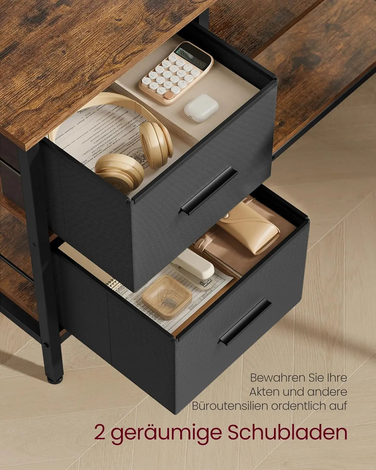 L-Schreibtisch mit Schubladen vintage braun von Songmics