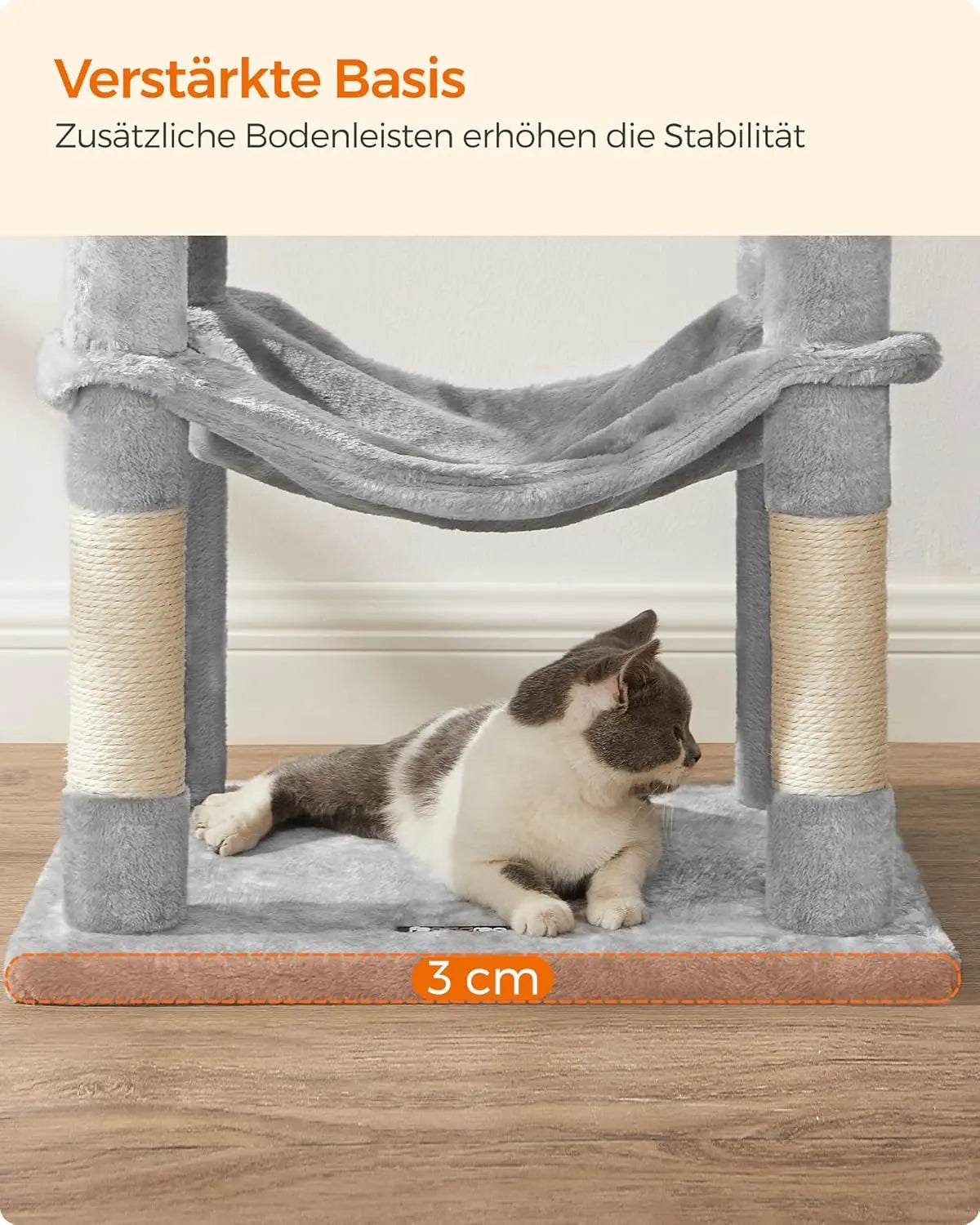 Kratzbaum Katzenhaus mit Hängematte hellgrau von Songmics