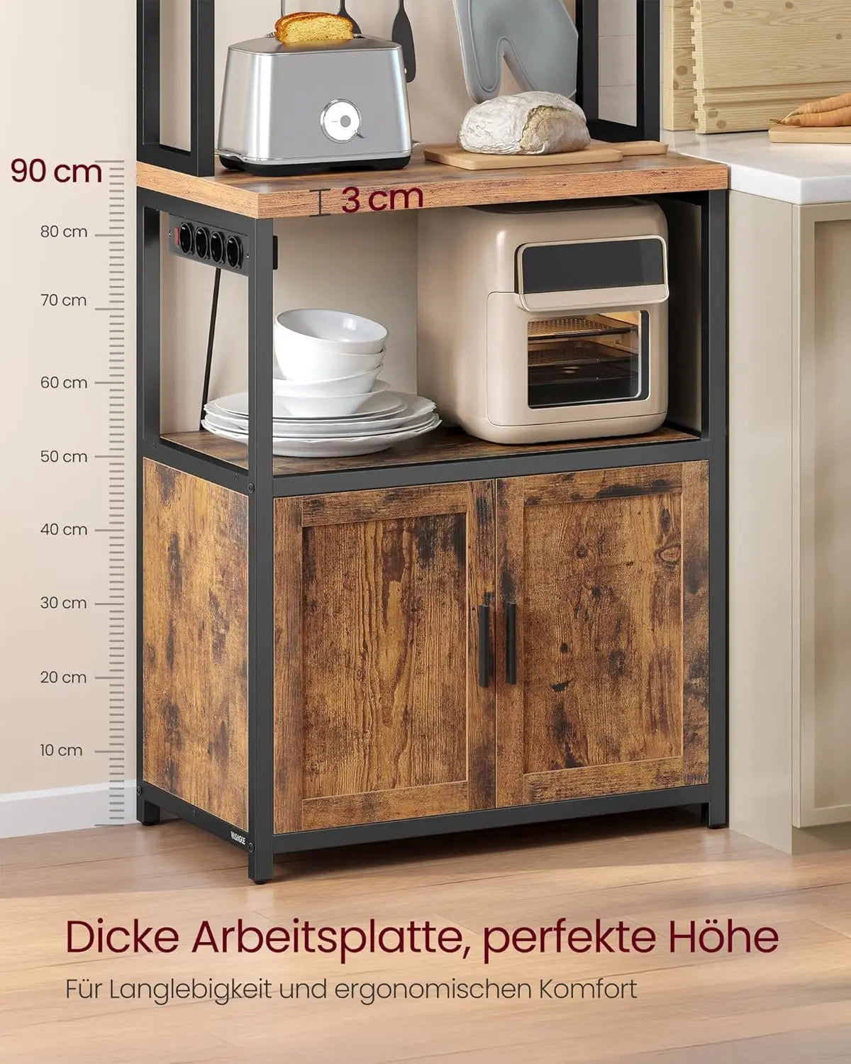 Küchenregal mit Steckdosen vintagebraun Metall von guteszeug.ch