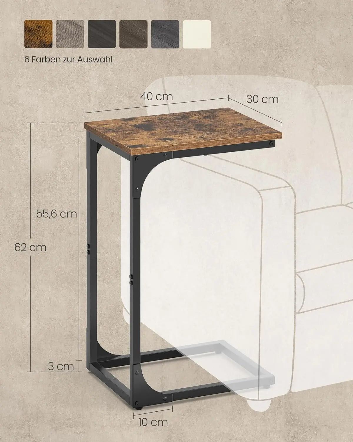 Beistelltisch C-Form Metall Vintage Braun von Songmics