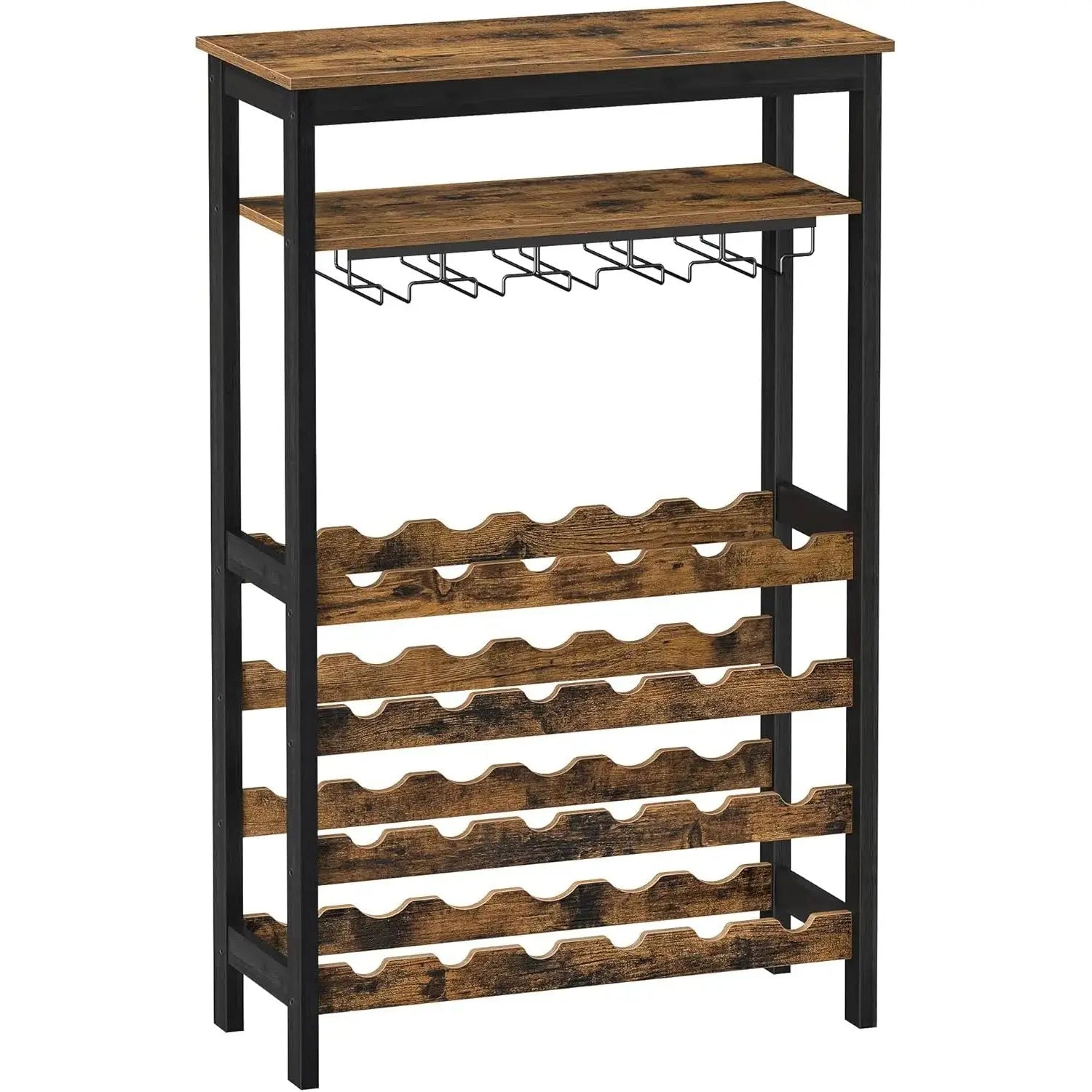 Weinregal freistehend mit Glashaltern vintagebraun-schwarz von Songmics