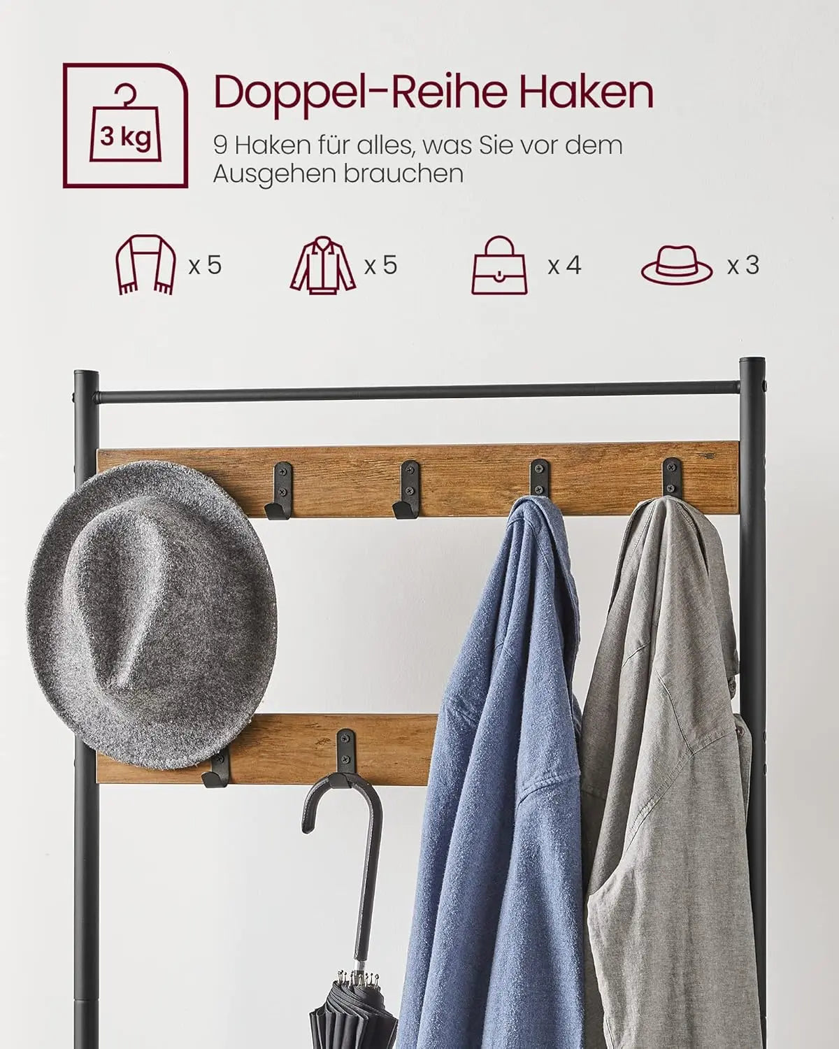 Garderobenständer mit Schuhablagen Industrie-Design Walnussbraun von Songmics