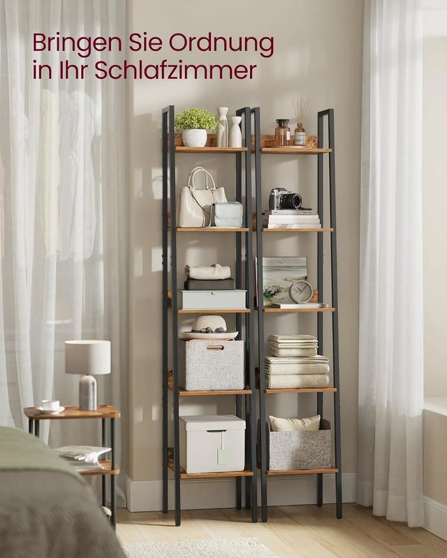 Bücherregal Leiterregal Industrie-Design Vintagebraun von Songmics