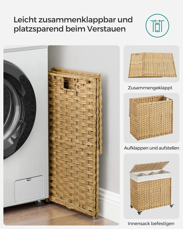 Wäschekorb Rattan-Optik 3 Fächer Naturfarben von Songmics