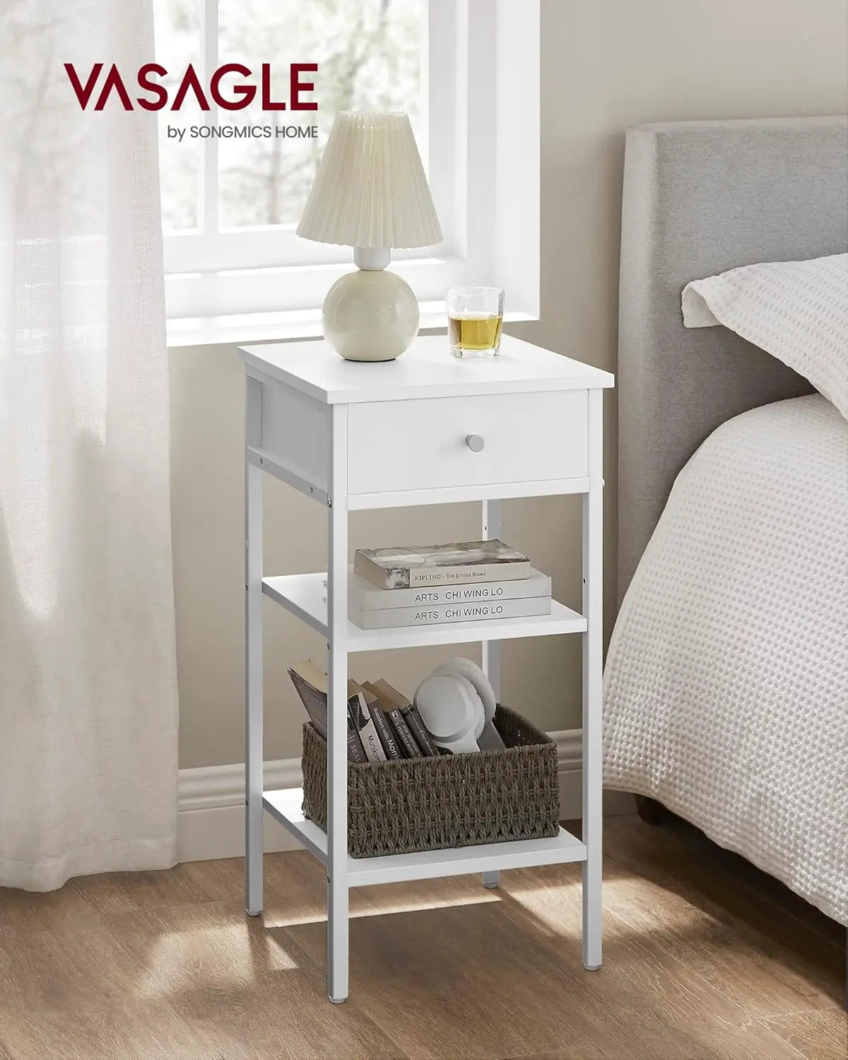 Nachttisch Hoch Modern mit Schublade Weiss von Songmics