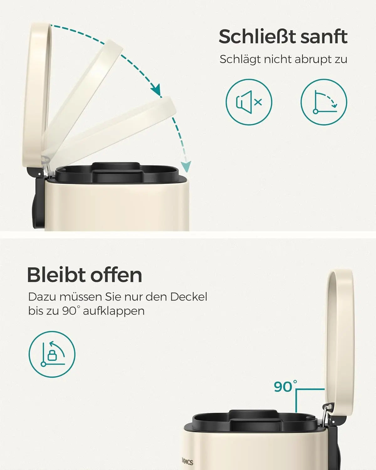 Treteimer 30L Softclose sandbeige Stahl von Songmics