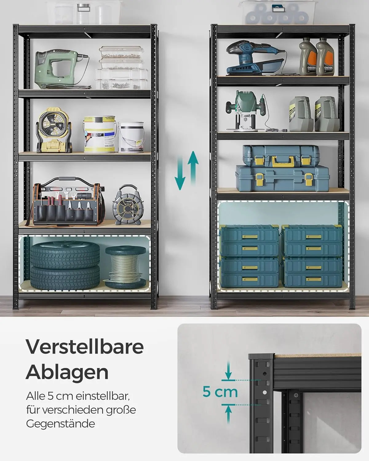 Regal 5 Ebenen Verstellbar Industriestil Schwarz von Songmics
