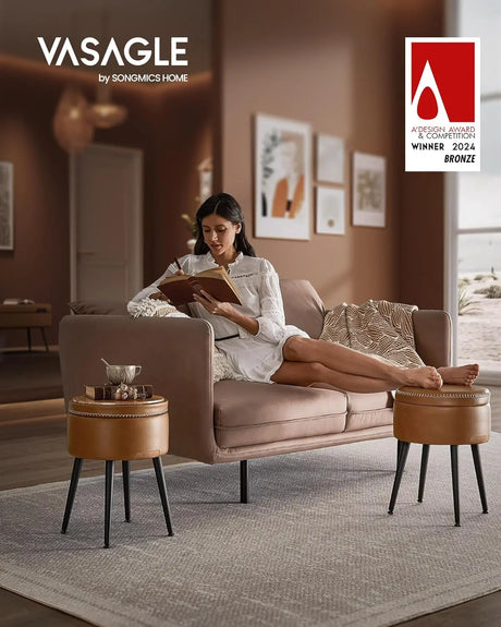 Sitzhocker mit Stauraum rund karamellbraun von Songmics