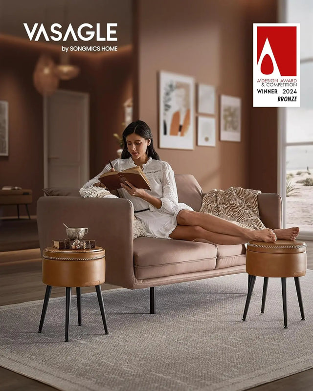 Sitzhocker mit Stauraum rund karamellbraun von Songmics