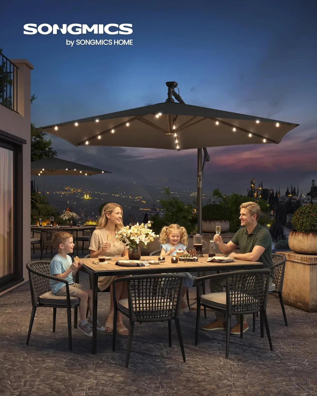 Ampelschirm LED-Solar 300cm grau Aluminium von Songmics