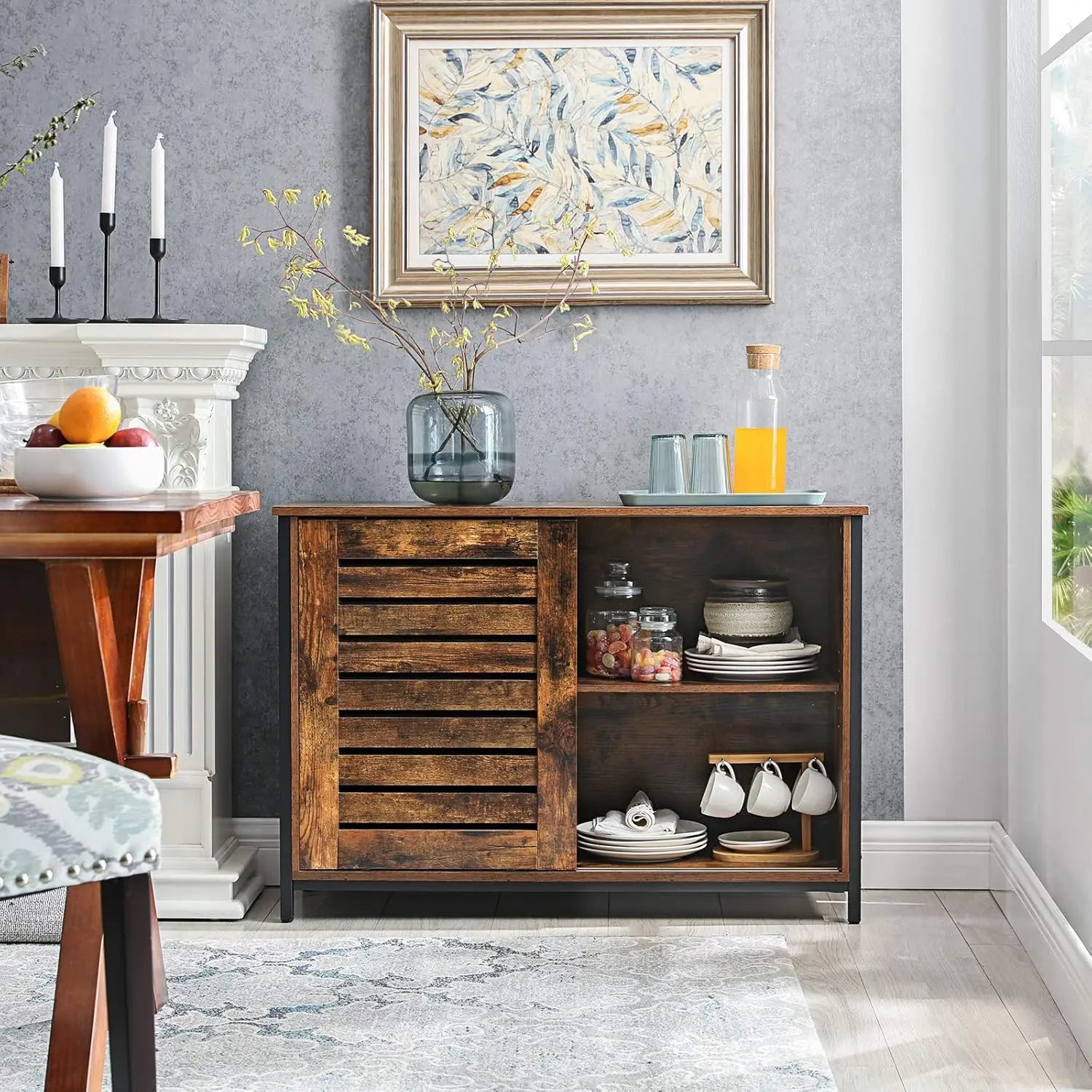 Sideboard Küchenschrank Schiebetüren Industrie-Design Vintagebraun von Songmics