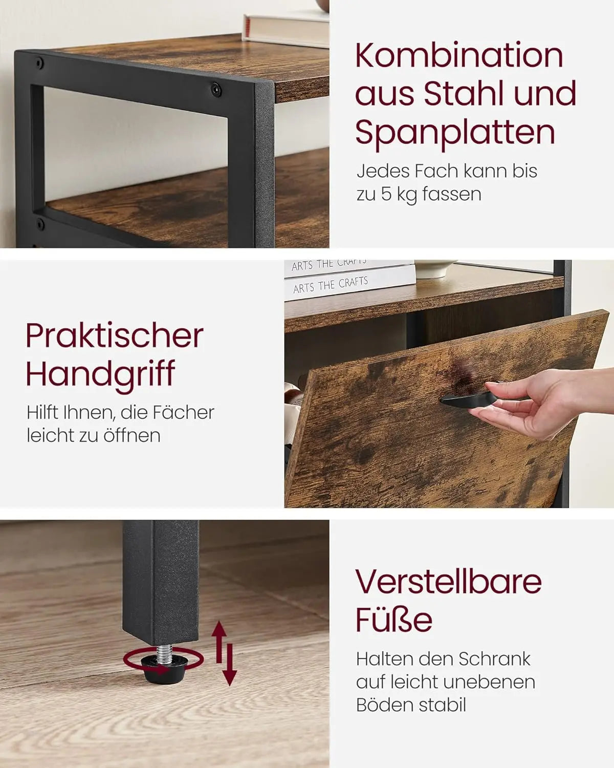 Schuhschrank schmal 3 Klappen vintagebraun von Songmics