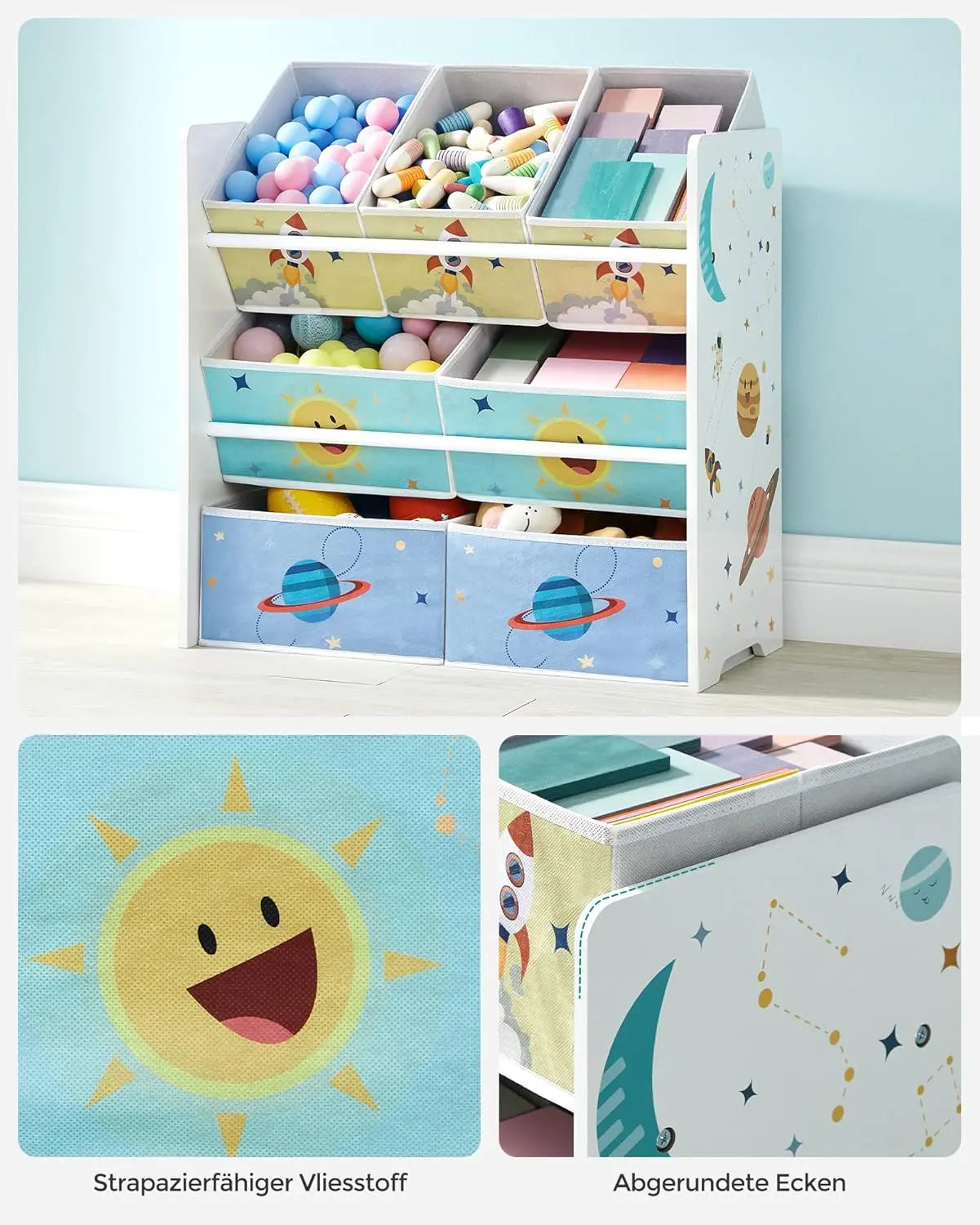 Kinderzimmerregal Weltall mit 7 Aufbewahrungsboxen Weiss von Songmics