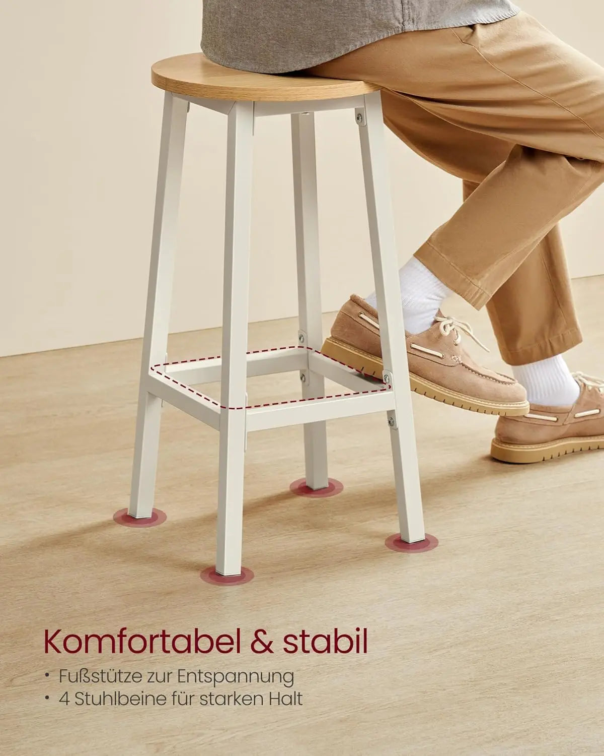 Barhocker 2er-Set Metallgestell Eichenbeige-Weiss von Songmics