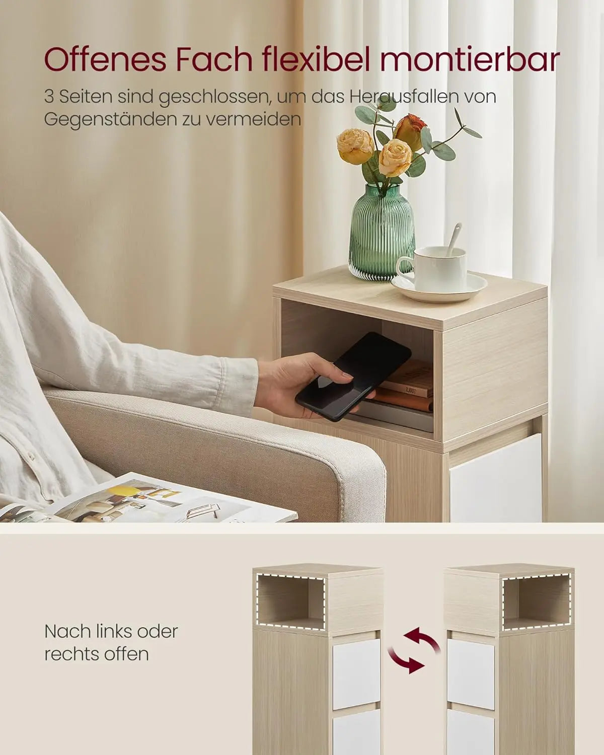 Nachttisch schmal 2 Schubladen naturbeige von Songmics