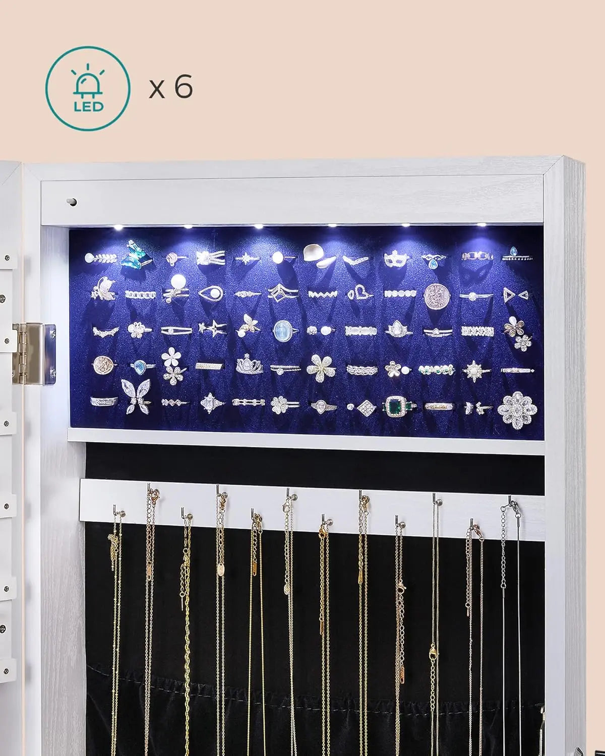 Schmuckschrank mit LED-Spiegel Weiss von Songmics