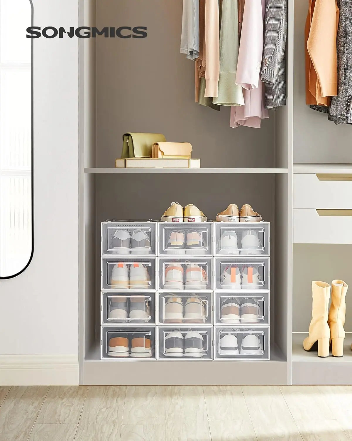 Schuhboxen Set stapelbar Kunststoff transparent-weiss von Songmics