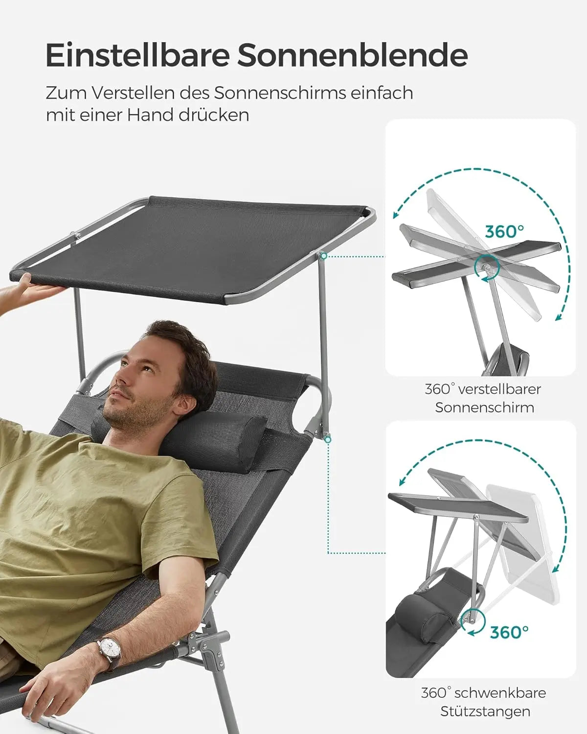 Sonnenliege klappbar verstellbar 150kg dunkelgrau Stahl von Songmics