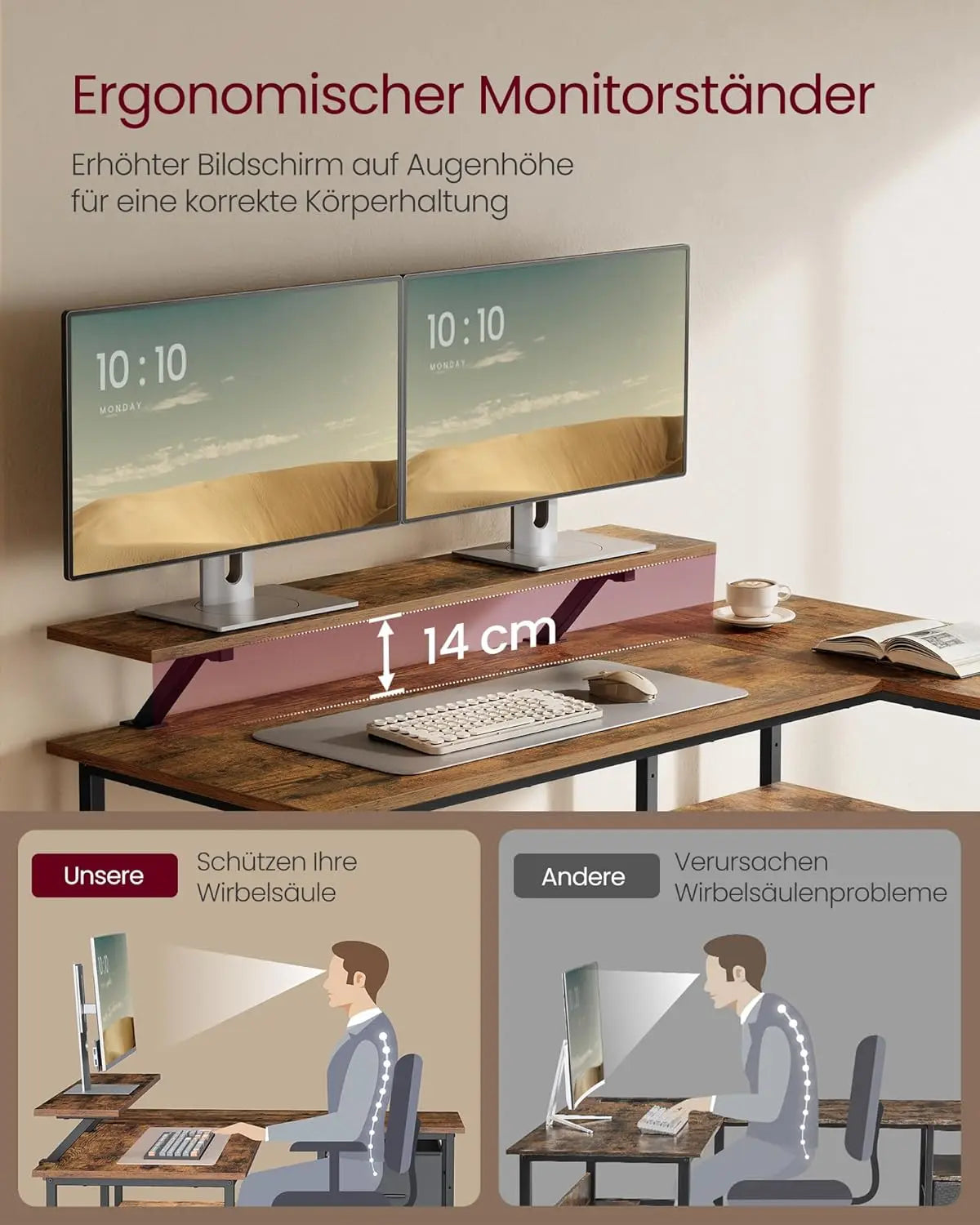 Schreibtisch L-förmig mit Schubladen Vintagebraun von Songmics