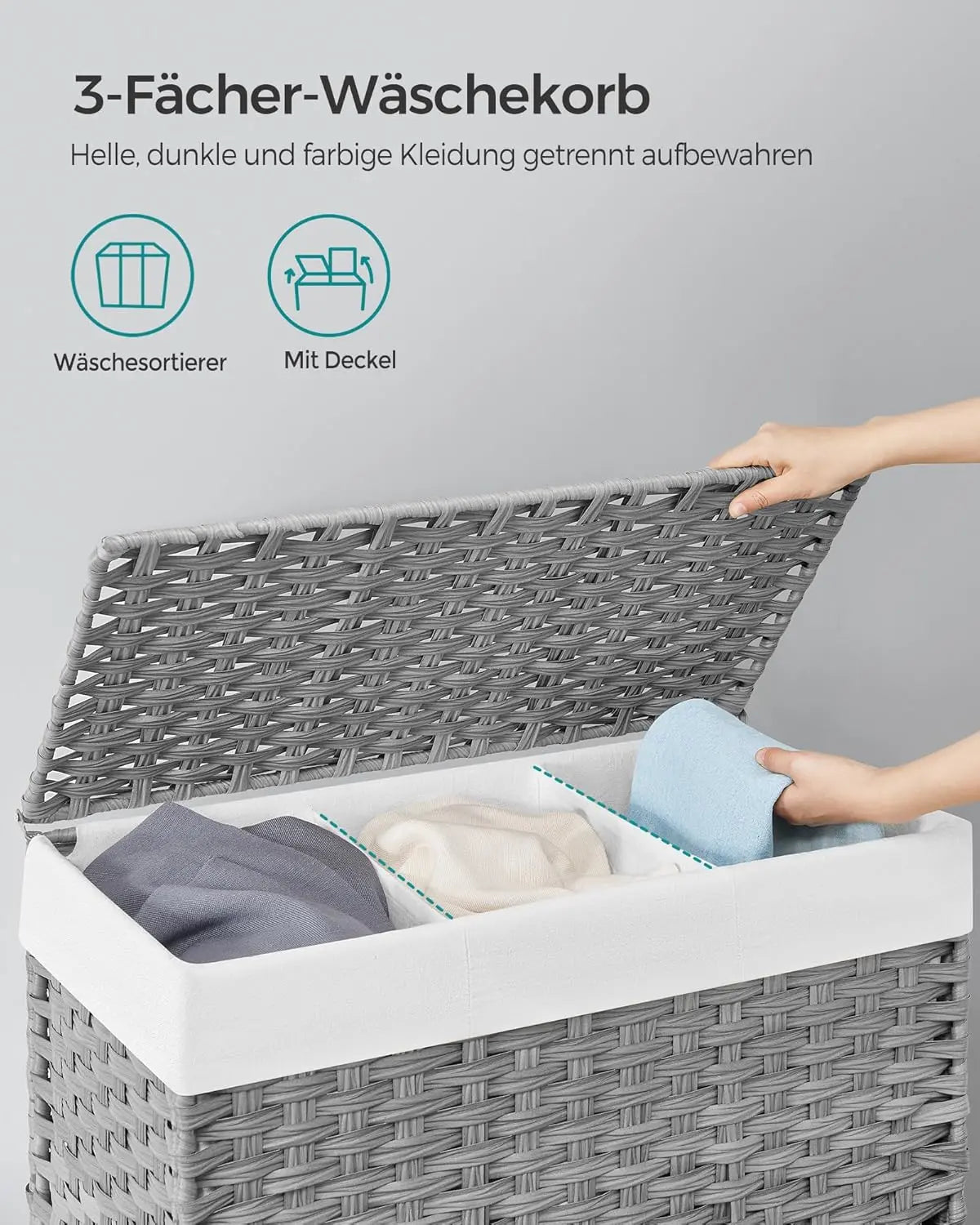 Wäschekorb Rattan-Optik 3 Fächer Grau von Songmics