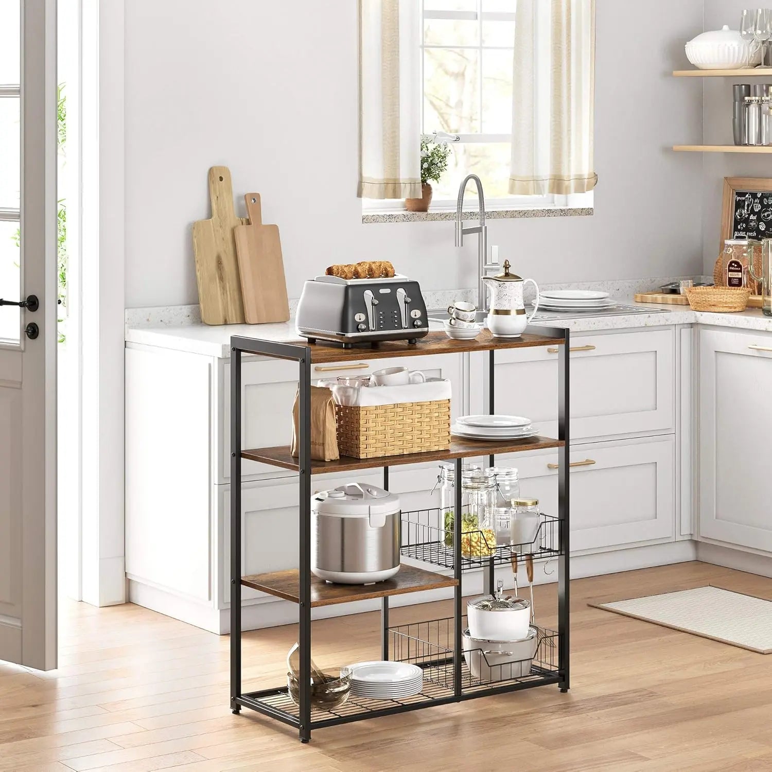 Küchenregal mit Metallkörben vintagebraun-schwarz 80cm breit von Songmics