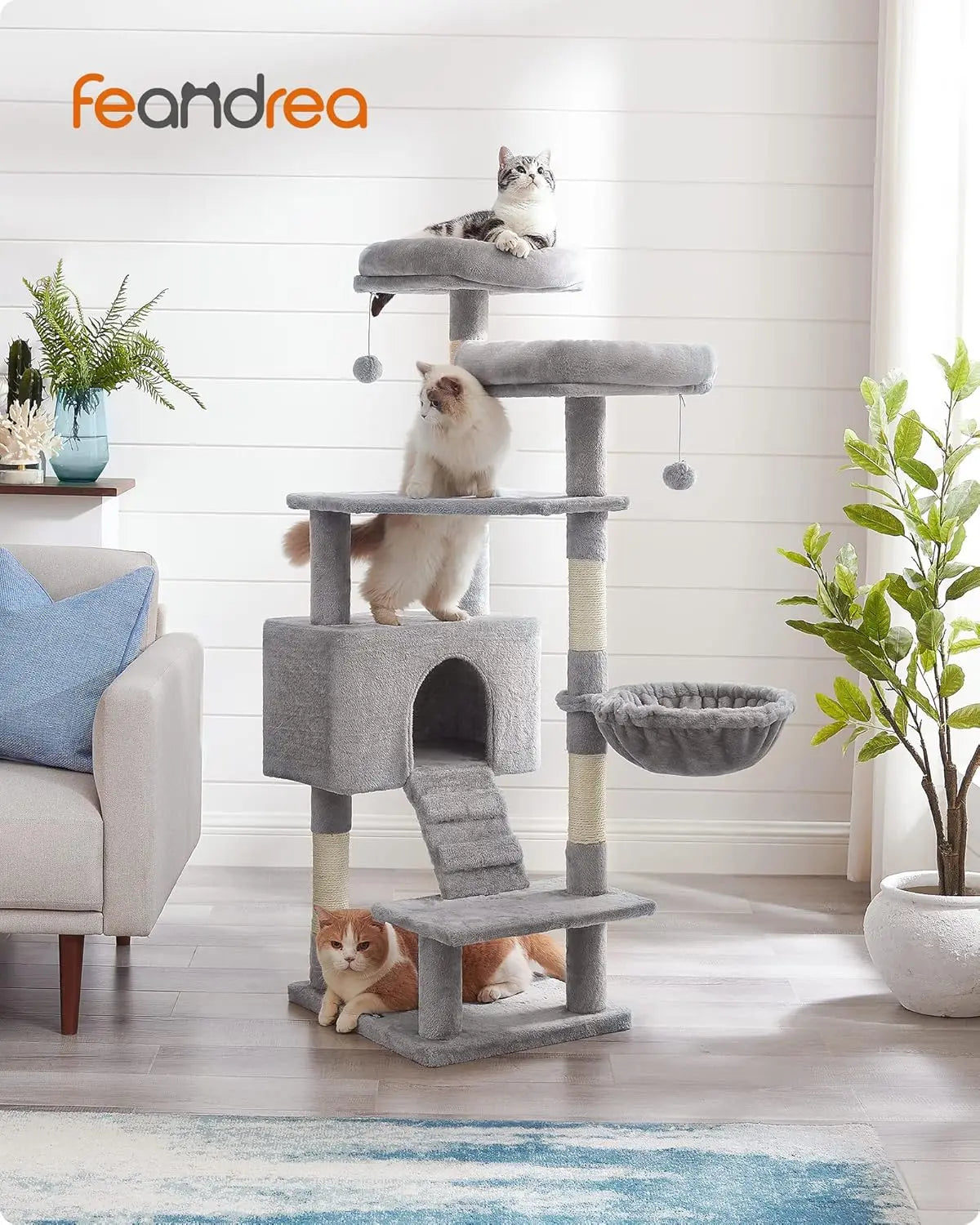 Kratzbaum Katzenbaum 142 cm Hellgrau von Songmics
