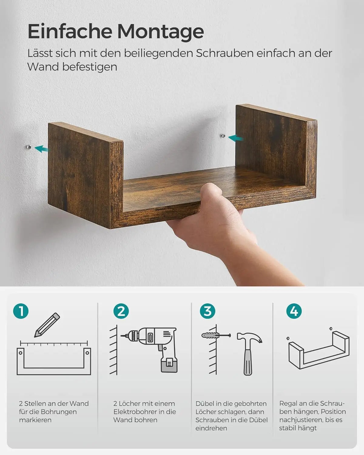 Wandregal Set Schweberegal Vintagebraun von Songmics