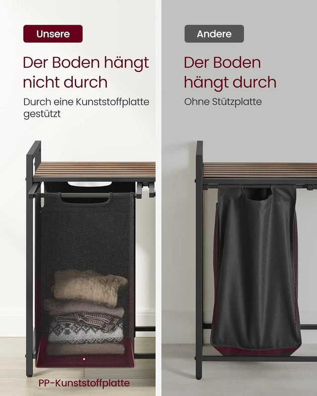 Wäschekorb mit 2 Fächern Ablage, tintenschwarz-vintagebraun von Songmics